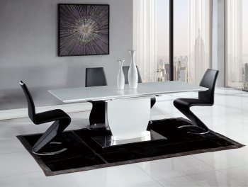 D2279 Dining Table in White by Global w/Optional Black Chairs [GFDS-D2279DT-D9002DC-BL]