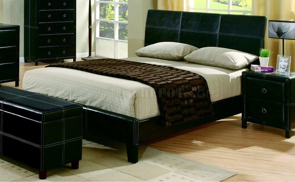 Black Bycast Leather Contemporary 5pc, Black Leather Bedroom Furniture