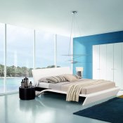 White Modern Bedroom Set w/Platform Bed, Lights & Nightstands