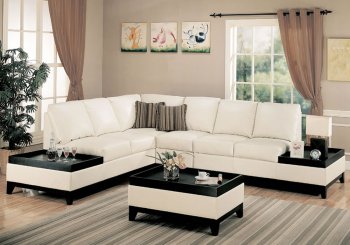 Cream Full Bonded Leather Modern Sectional Sofa w/Side Tables [CRSS-500921]