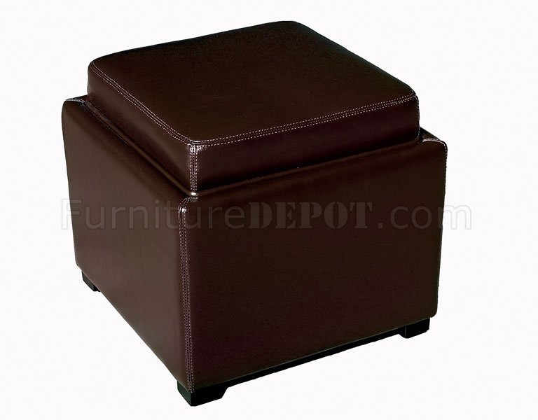 Dark Chocolate Color Contemporary Leather Ottoman With Storage - Click Image to Close