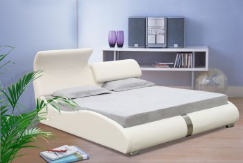 White Leatherette Contemporary Bed w/Adjustable Flap Headboard [SHBS-2858]