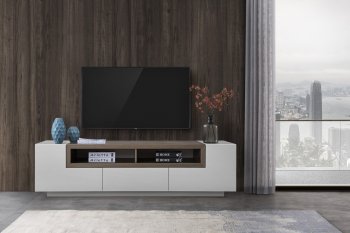TV002 TV Stand in White High Gloss w/Grey by J&M [JMTV-TV002 White Grey]