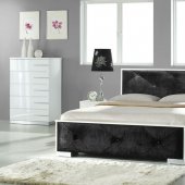White High Gloss Finish Contemporary Bedroom W/Black Leatherette