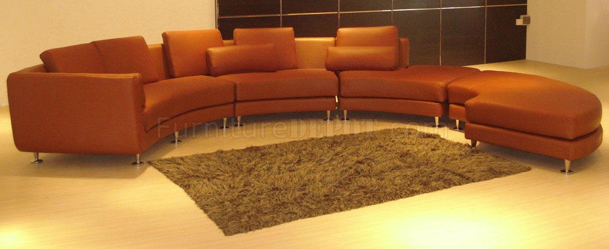 Modular Leather Sectional Sofa A94 Brown, Curved Leather Sofa Contemporary