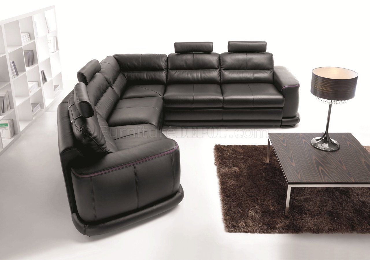 Camino Sectional Sofa in Black Full Leather by ESF w/ Bed - Click Image to Close