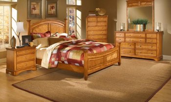 Oak Finish Classic Arched Headboard Bed w/Optional Case Pieces [HEBS-982-Laurel Heights]