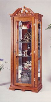 Oak Finish Chippendale Style Curio Cabinet w/Interior Light
