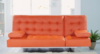 Orange Leatherette Modern Sofa Bed Convertible w/Tufted Seat [AHUSB-Trio-Leatherette-Orange]