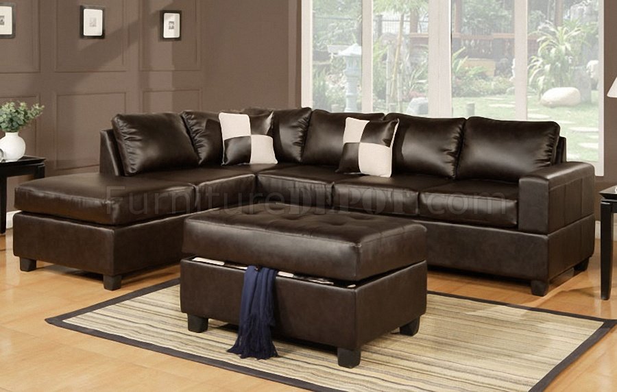 F7351 Sectional Sofa In Espresso Bonded, Espresso Living Room Furniture