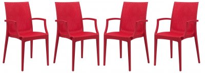Weave Set of 4 Indoor/Outdoor Chairs MCA19R in Red by LeisureMod