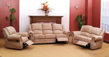 Beige Suede Fabric Traditional Reclining Sofa w/Optional Items [WDS-2045]