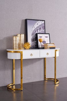 131 Hallway Console Table in White & Gold by ESF [EFCT-131 Hallway Gold]