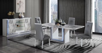 Ylime Dining Room 5Pc Set Faux White Marble by Global w/Options [GFDS-Ylime White Marble]