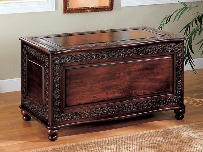 Deep Tabacco Large Scale Cedar Chest w/Carving Delails