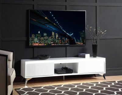 Raceloma TV Stand 91995 in White by Acme w/LED
