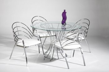 Glass Top & Chrome Base Modern Dining Table w/Optional Chairs [CYDS-Anabel]