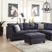 Laurissa Sectional Sofa w/Ottoman 54365 Dark Blue Linen by Acme