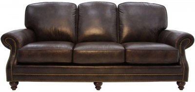 Dark Brown Top Grain Leather Living Room Sofa & Loveseat Set