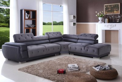 8097 Grey & Black Sectional Sofa by American Eagle