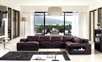 T132V Sectional Sofa in Brown Leather by VIG [VGSS-T132V]