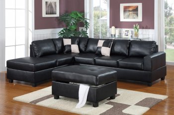 F7355 Sectional Sofa Set in Black Bonded Leather by Poundex [PXSS-F7355]