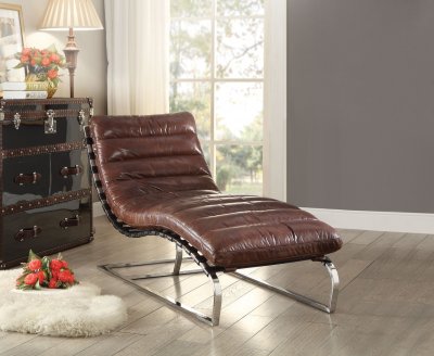 Qortini Lounge Chaise 96670 in Brown Genuine Leather by Acme