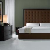 Brown Full Leather Ludlow Bed with Tufted Oversized Headboard