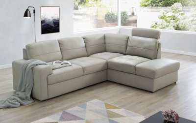 Ella Sectional Sofa Taupe Full Leather by ESF w/ Bed & Storage