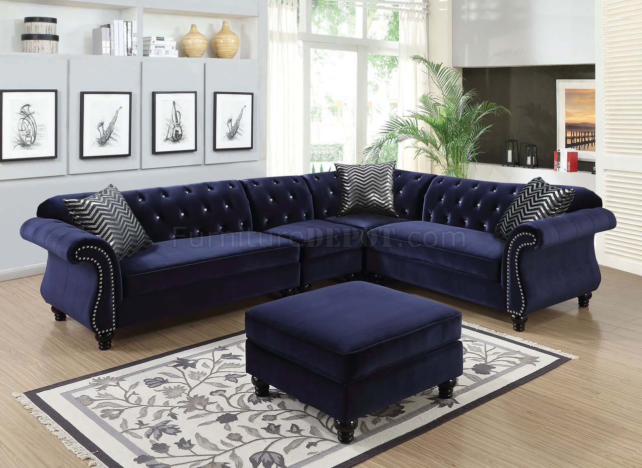 Jolanda II Sectional Sofa CM6158BL in Blue Fabric w/Options - Click Image to Close