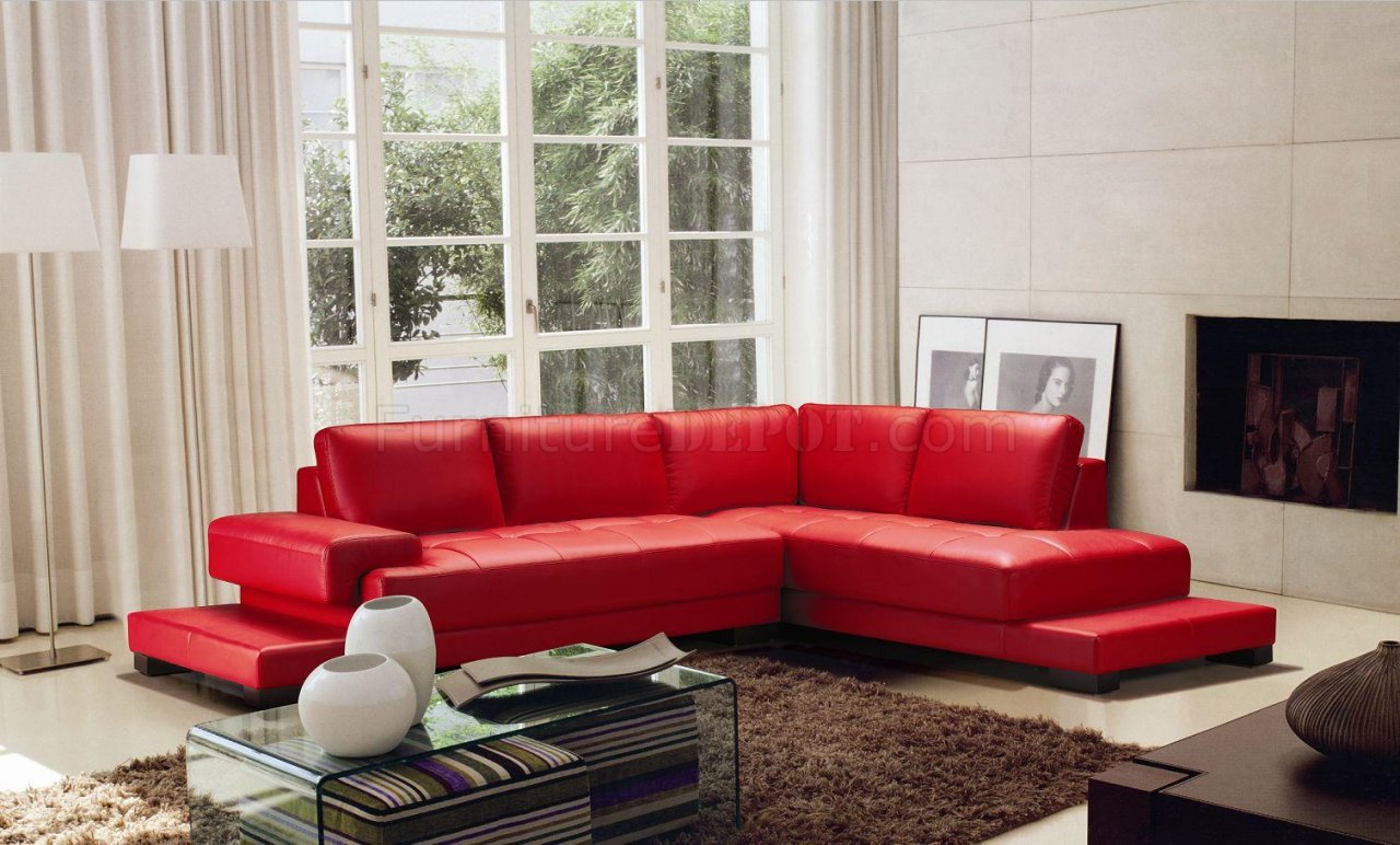 Red Tufted Bonded Leather Modern Stylish Sectional Sofa