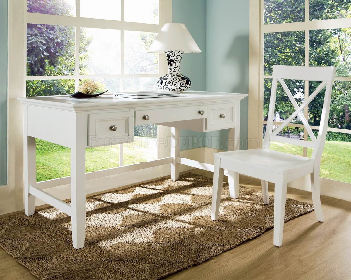 White Finish Modern Home Office Desk & Chair Set - Click Image to Close