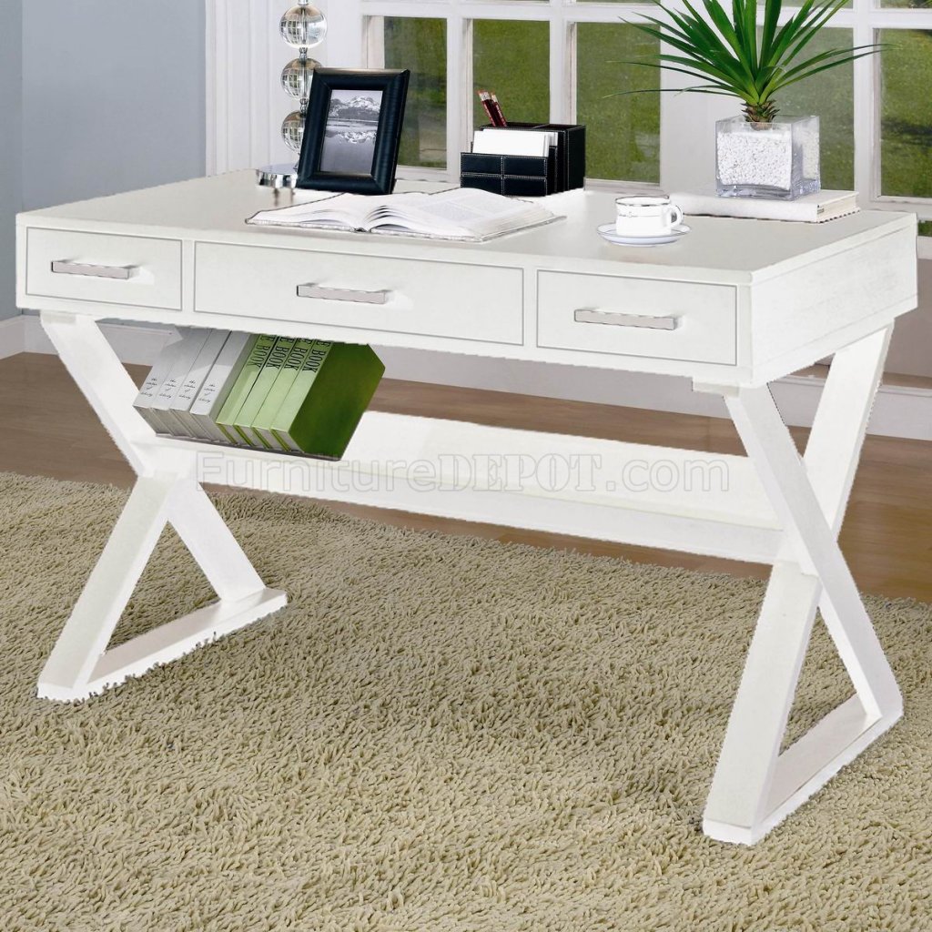 White Finish Modern Home Office Desk W Criss Cross Legs