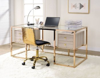 Huyana Desk 92945 in Clear Glass & Gold by Acme [AMOD-92945 Huyana]