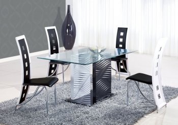 D1021DT Dining Set 5Pc w/803DC Black & White Chairs by Global [GFDS-D1021DT-D803DC-BL/WH TRIM]