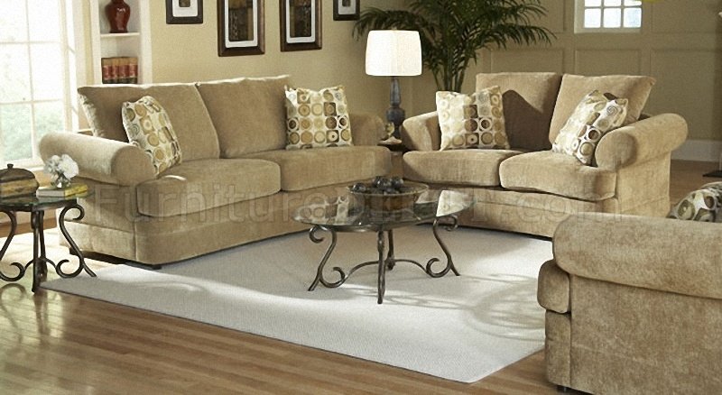 Camel Chenille Traditional Living Room Sofa Wrolled Arms
