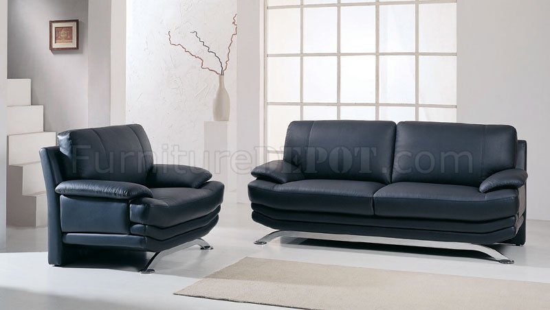 Black Leather Contemporary Living Room, Leather Couch Metal Legs