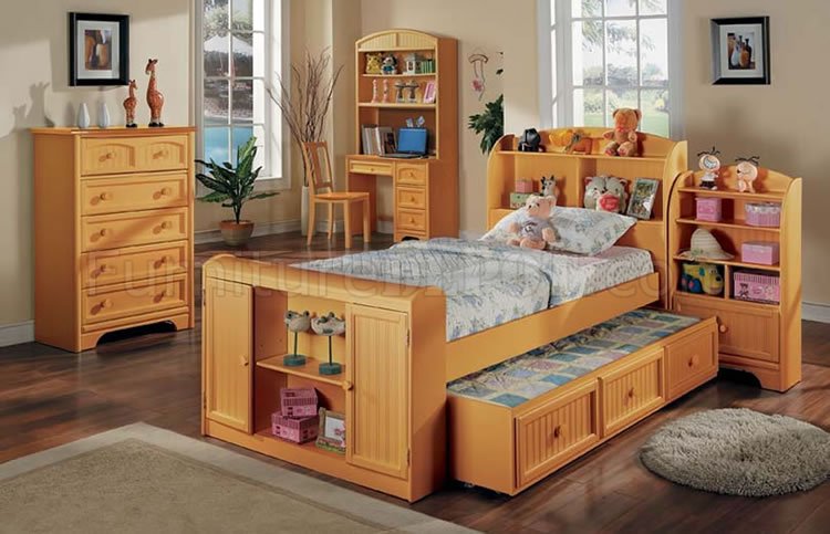 Maple Finish 7pc Kid S Bedroom Set By Acme W Twin Bed Trundle
