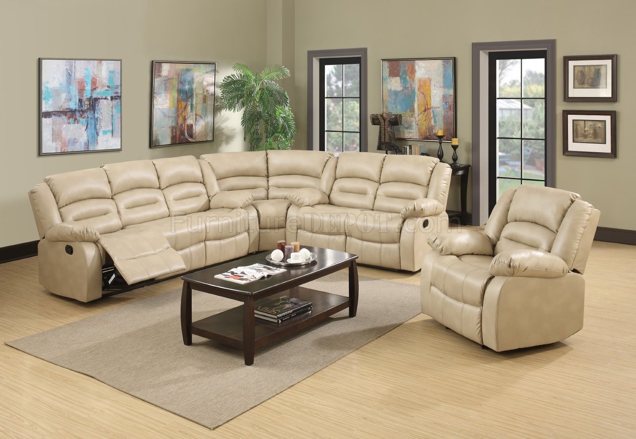 9173 Reclining Sectional Sofa in Cream Bonded Leather w