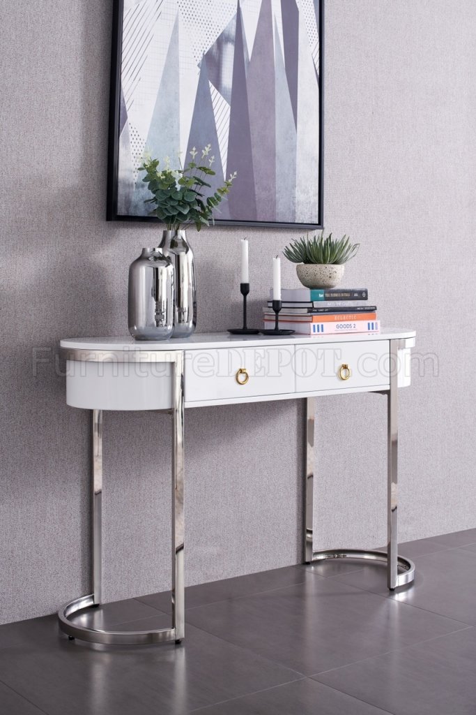 131 Hallway Console Table In White, Silver Console Table