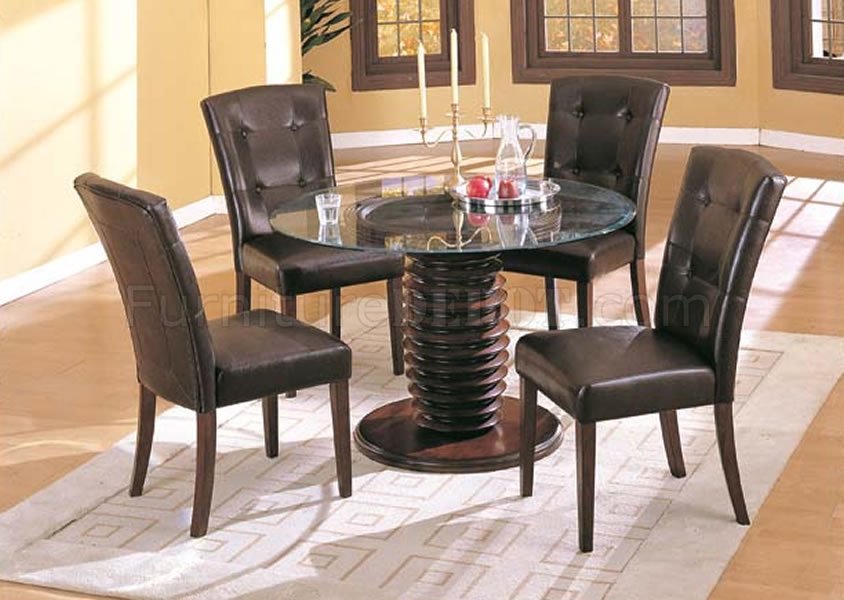 Mahogany Finish Modern Dinette Set With Beveled Round Glass Top - Click Image to Close