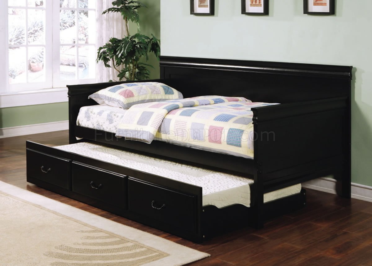 Black Finish Contemporary Daybed W Trundle, Leather Daybed With Pop Up Trundle Ikea
