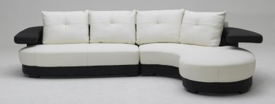 Black and White Leather Modern Sectional Sofa w/Optional Chair