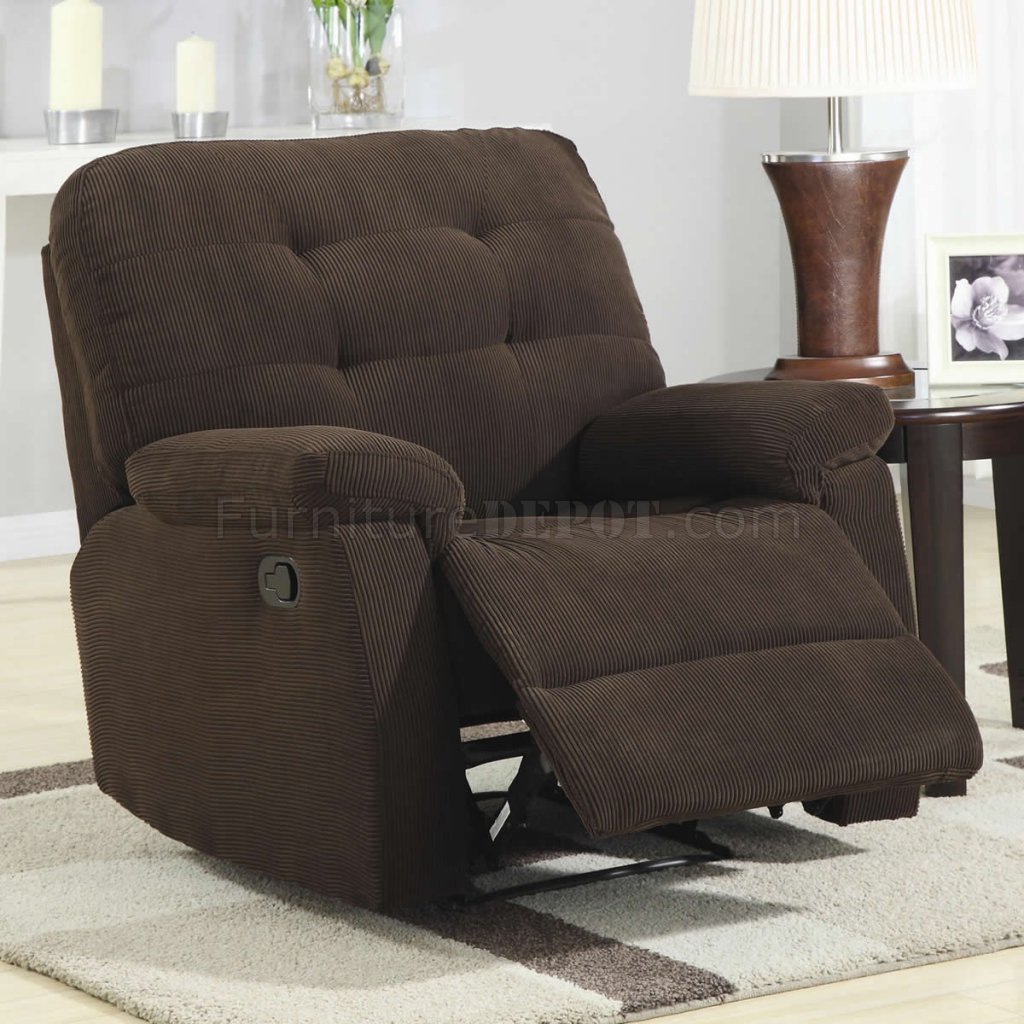 Brown Corduroy Fabric Modern Rocker Recliner Chair w/Pillow Arms - Click Image to Close