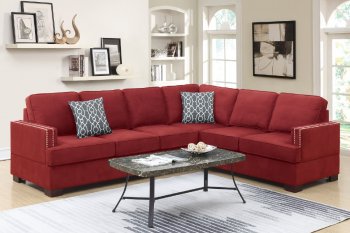 F6599 Reversible Sectional Sofa in Red Microfiber by Poundex [PXSS-F6599 Red]