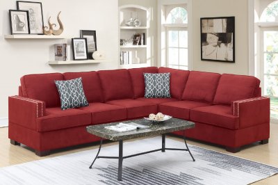F6599 Reversible Sectional Sofa in Red Microfiber by Poundex