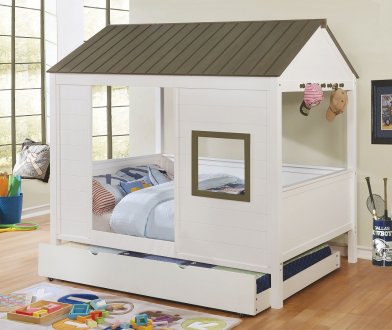 Cobin CM7133 Kids House Bed in White & Grey w/Options