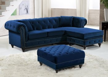 Sabrina Sectional Sofa 667 in Navy Velvet Fabric by Meridian [MRSS-667 Sabrina Navy]