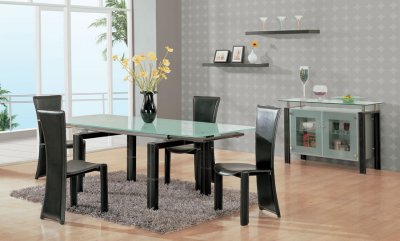 Rectangle Shape Glass Top Dinette With Leather Upholstered Legs