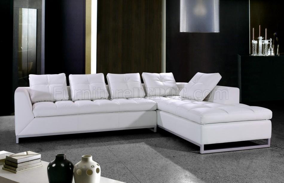 White Tufted Leather Modern Sectional, Tufted White Leather Couch